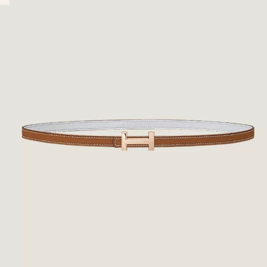HERMES FOCUS BUCKLE & REVERSIBLE BRONZE BROWN AND WHITE LEATHER STRAP 13MM COPPER HARDWARE