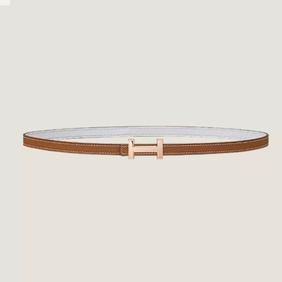 HERMES FOCUS BUCKLE & REVERSIBLE BRONZE BROWN AND WHITE LEATHER STRAP 13MM COPPER HARDWARE