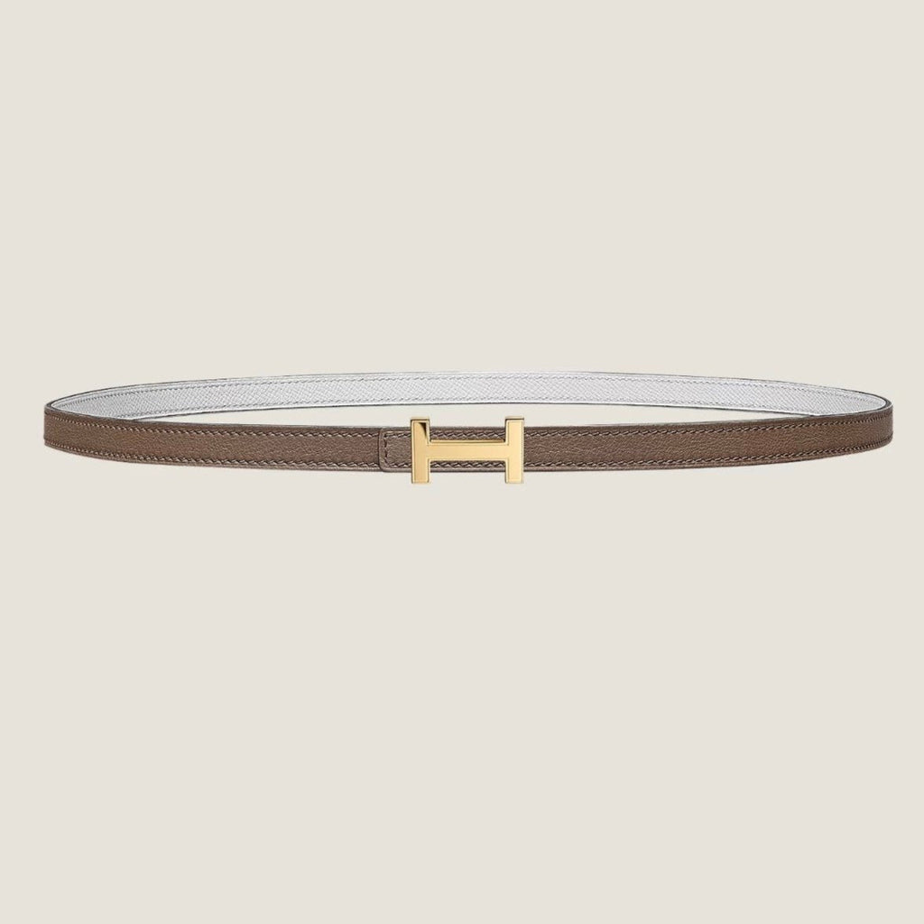 HERMES FOCUS BUCKLE & REVERSIBLE PEANUT BROWN AND WHITE LEATHER STRAP 13MM GOLD HARDWARE