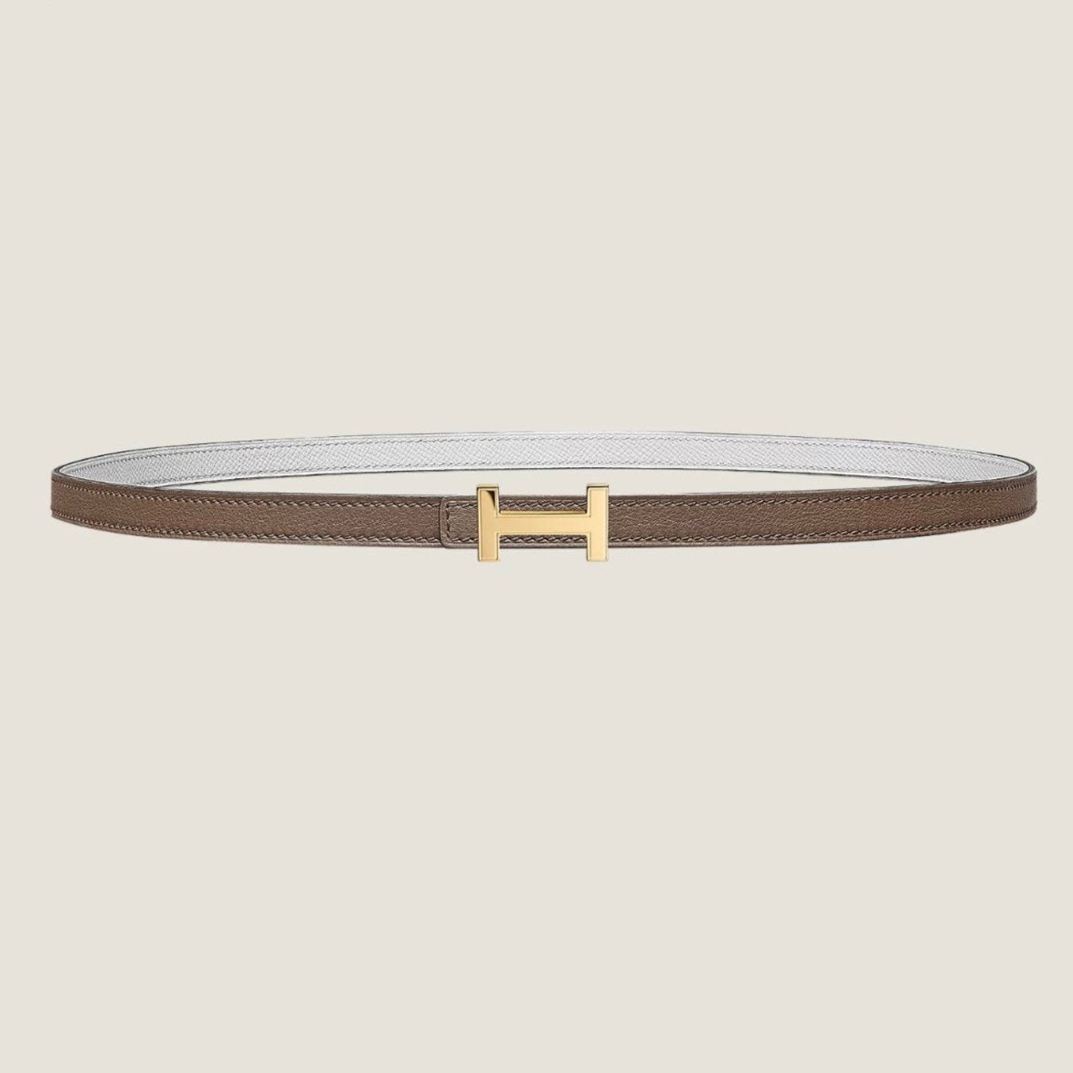 HERMES FOCUS BUCKLE & REVERSIBLE PEANUT BROWN AND WHITE LEATHER STRAP 13MM GOLD HARDWARE