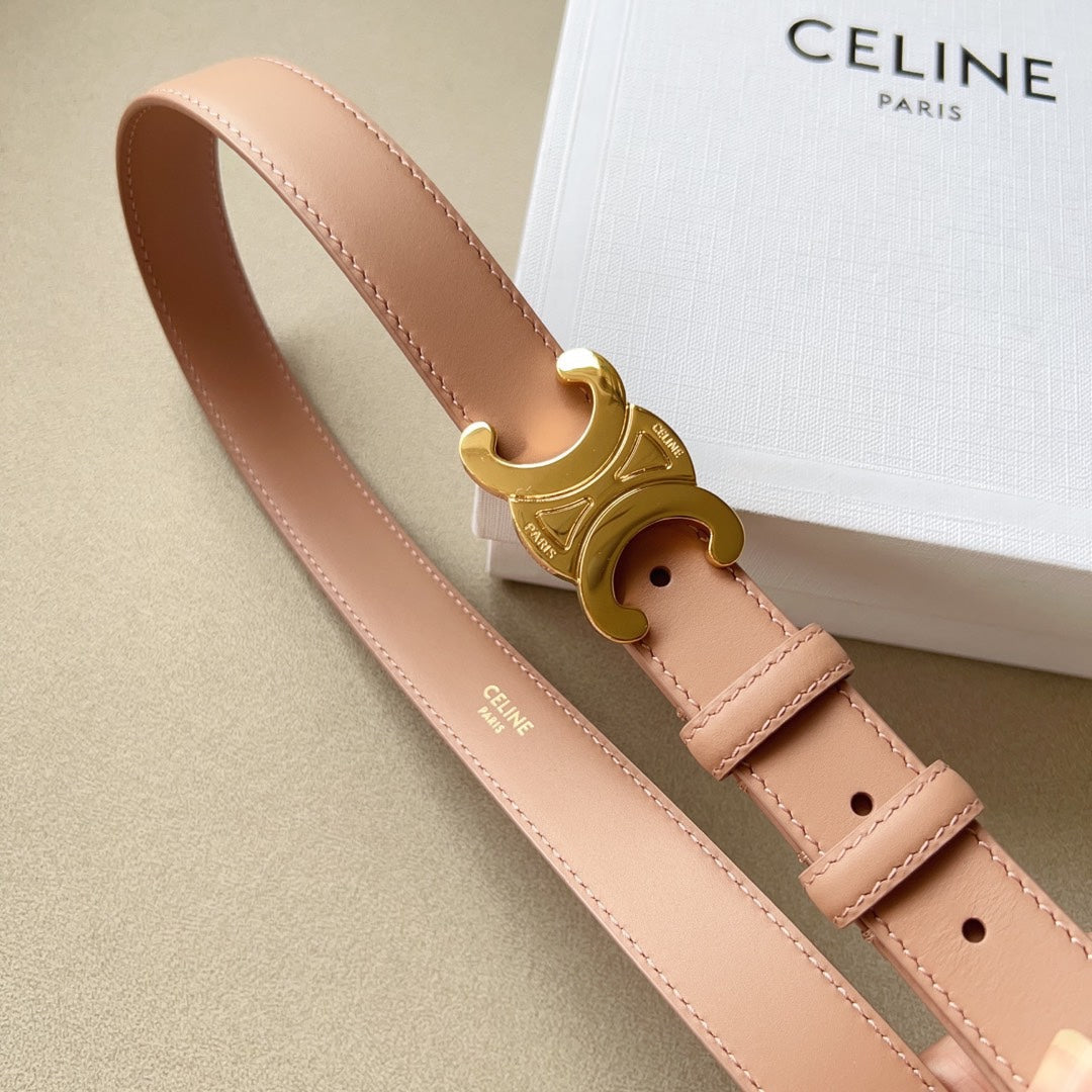 CELINE Medium Triomphe Belt 25mm Flamingo Calfskin Ghw
