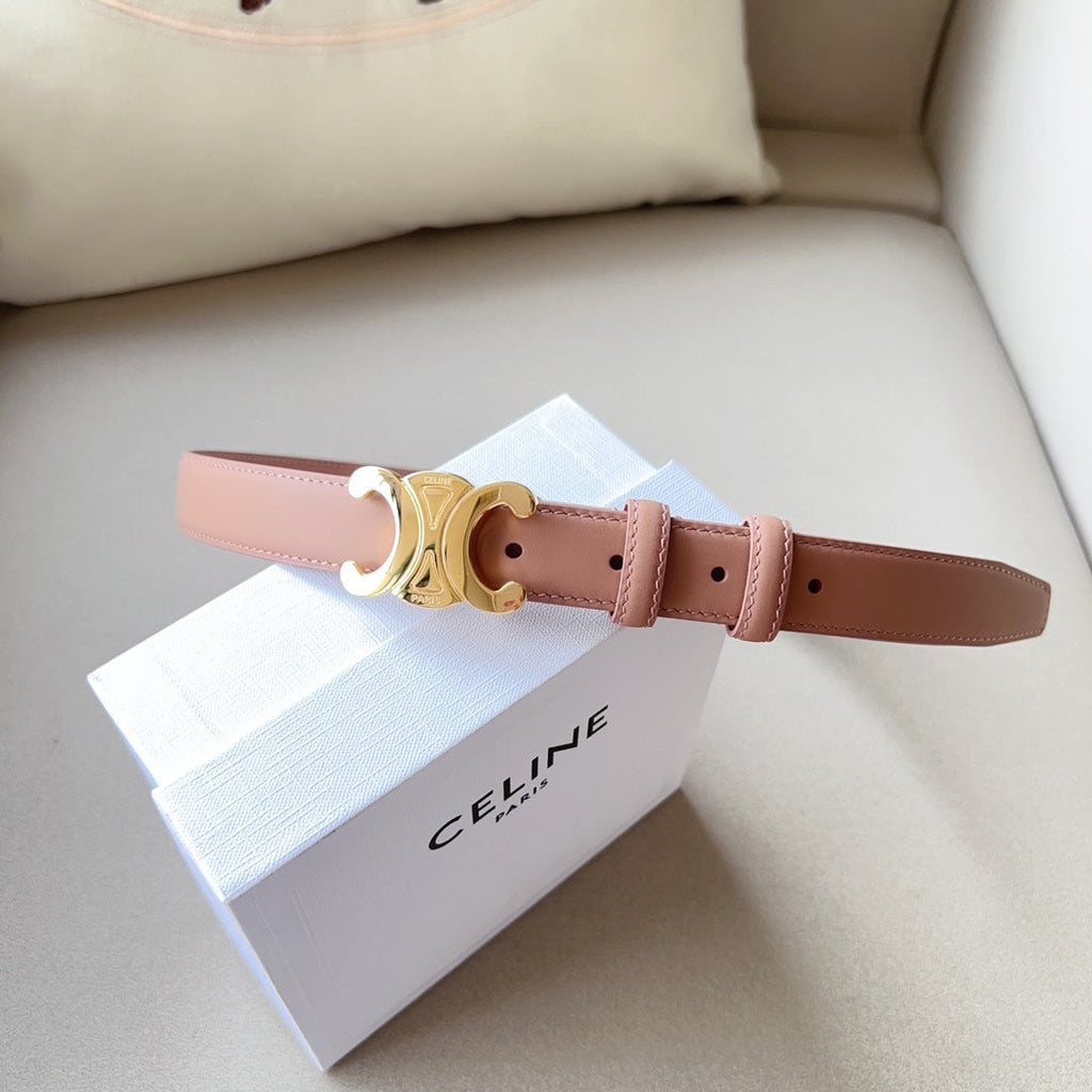 CELINE Medium Triomphe Belt 25mm Flamingo Calfskin Ghw