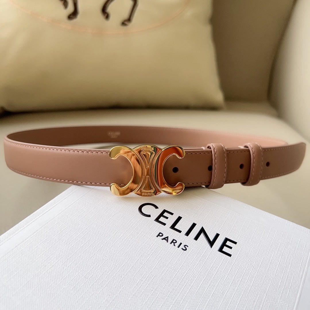 CELINE Medium Triomphe Belt 25mm Flamingo Calfskin Ghw