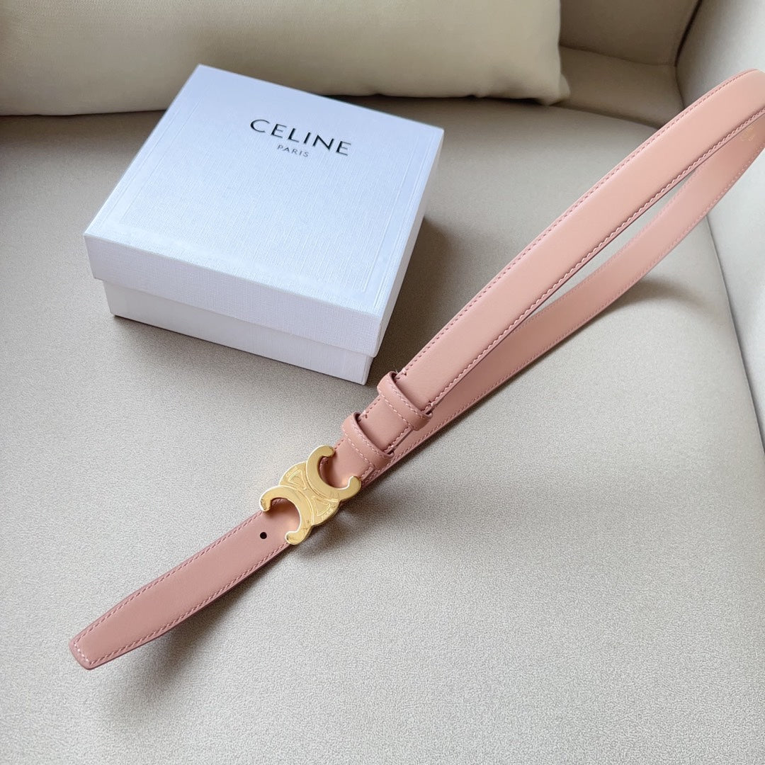 CELINE Medium Triomphe Belt 25mm Flamingo Calfskin Ghw