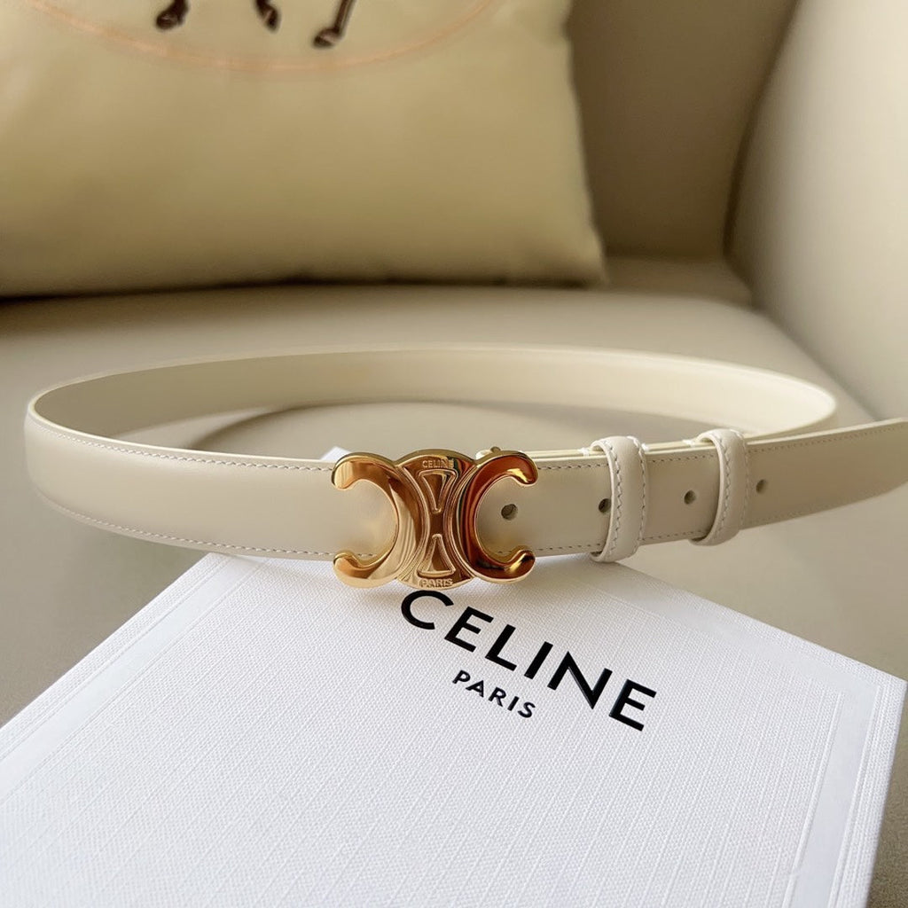 CELINE Medium Triomphe Belt 25mm White Calfskin Ghw