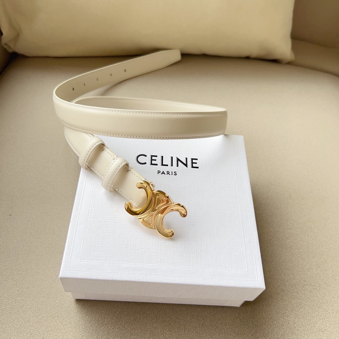CELINE Medium Triomphe Belt 25mm White Calfskin Ghw