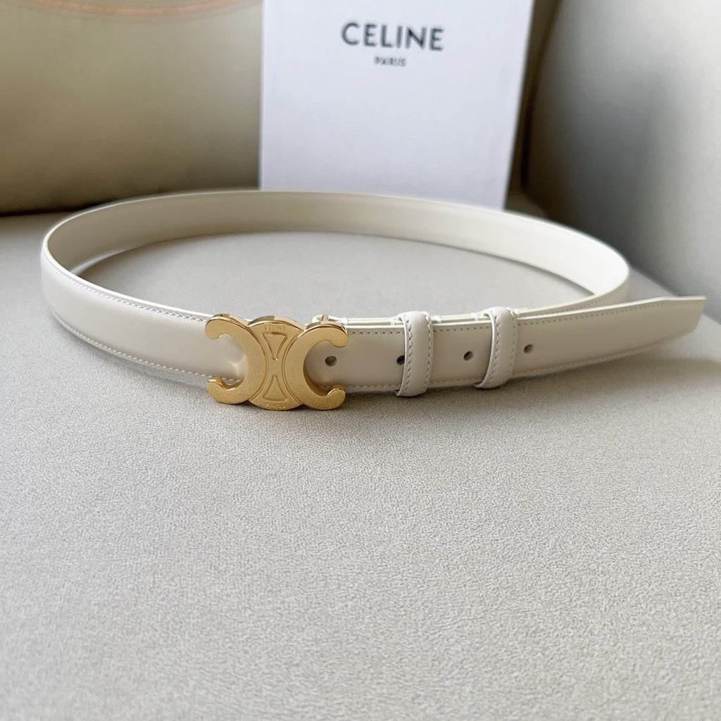 CELINE Medium Triomphe Belt 25mm White Calfskin Ghw
