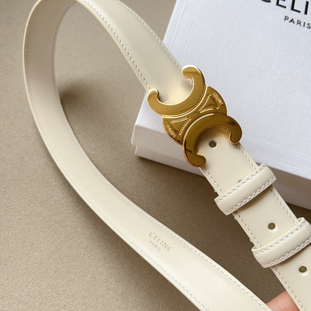 CELINE Medium Triomphe Belt 25mm White Calfskin Ghw