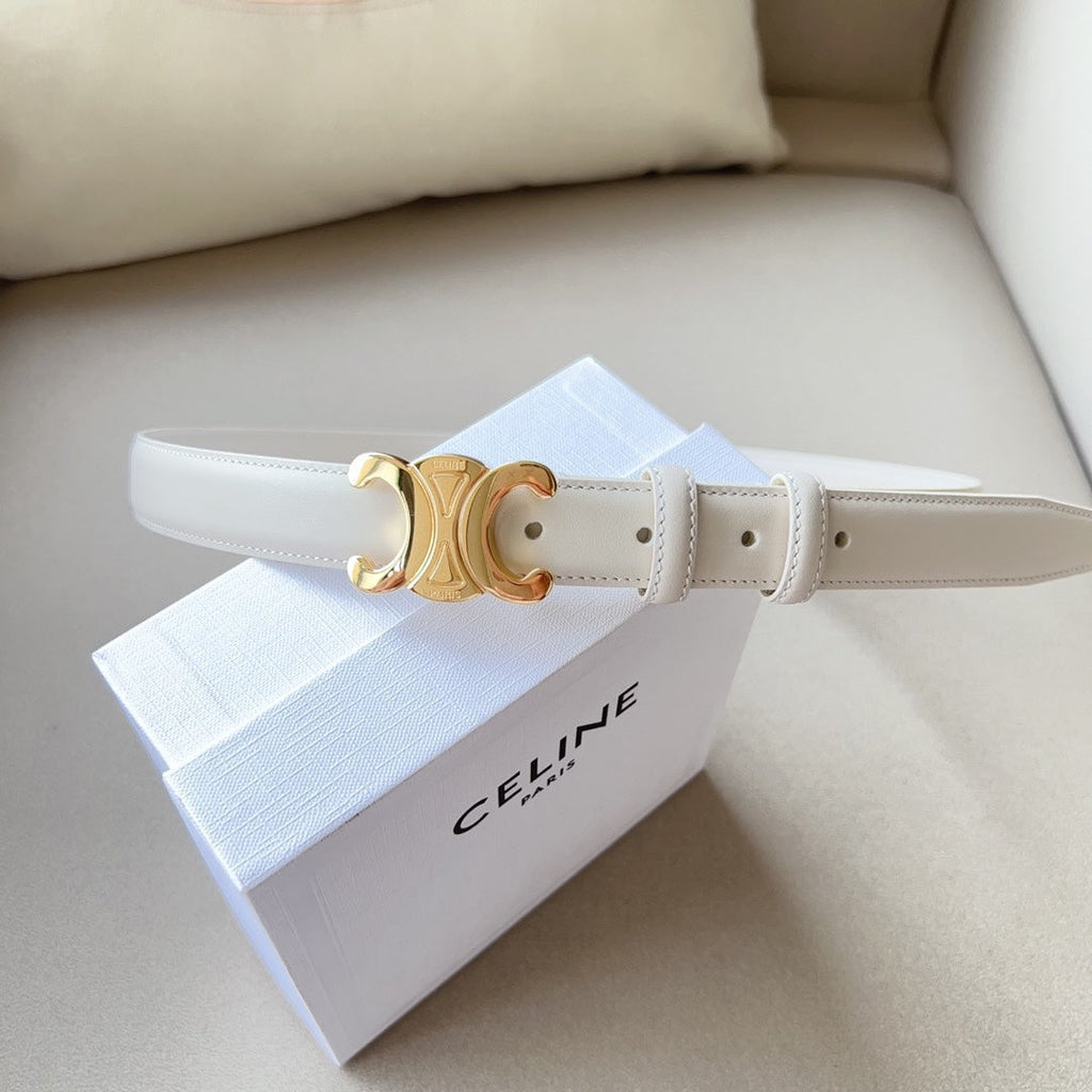 CELINE Medium Triomphe Belt 25mm White Calfskin Ghw