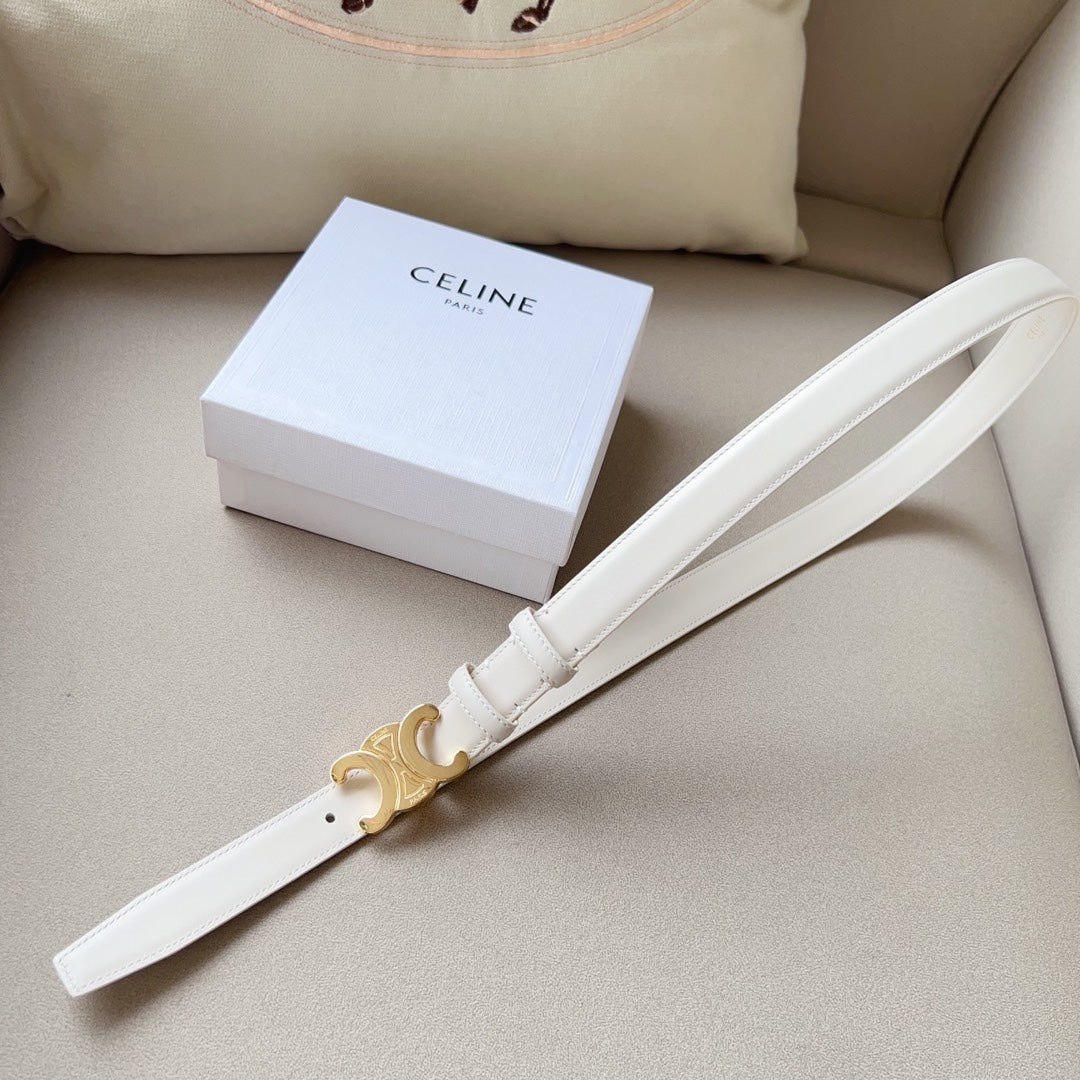 CELINE Medium Triomphe Belt 25mm White Calfskin Ghw