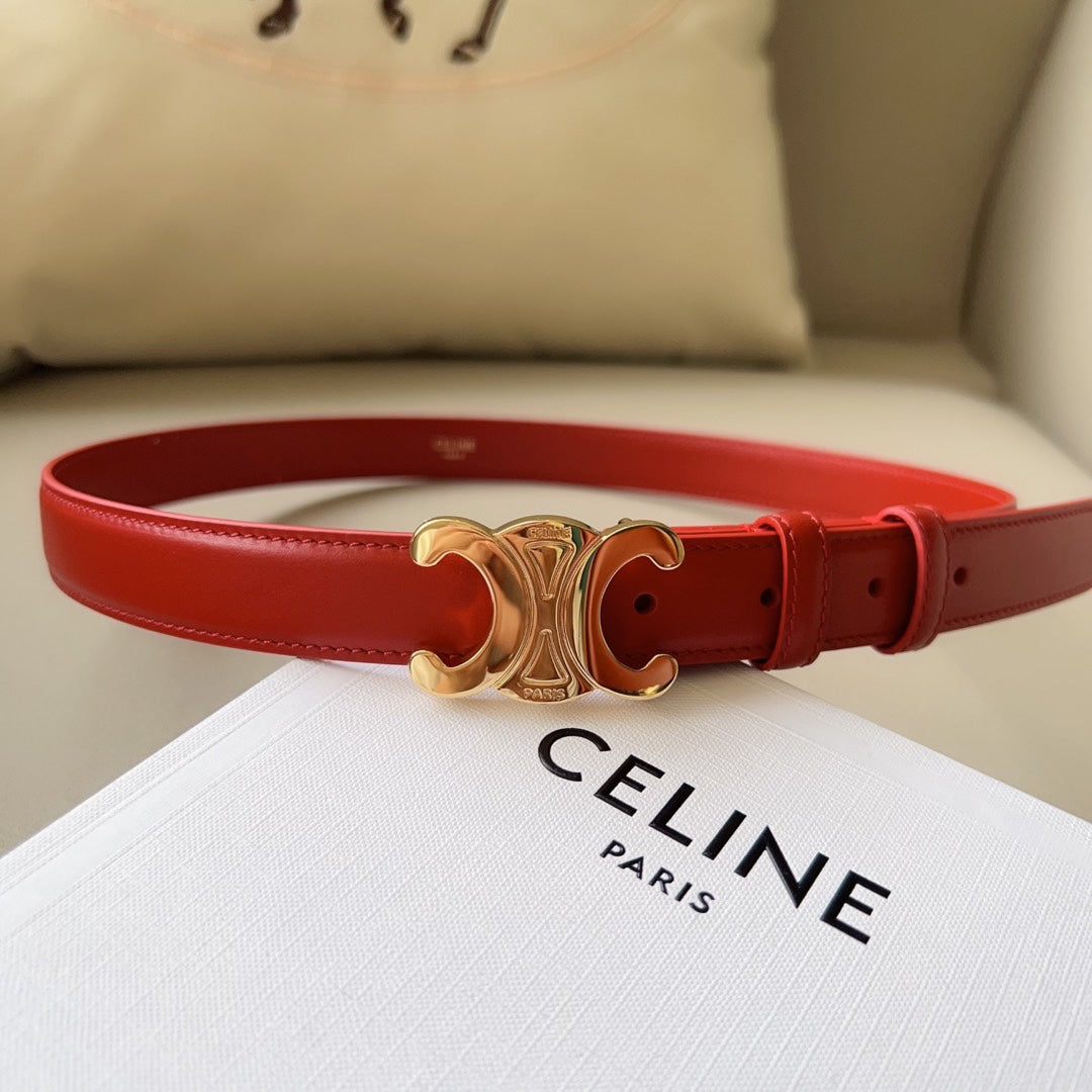 CELINE Medium Triomphe Belt 25mm Red Calfskin Ghw