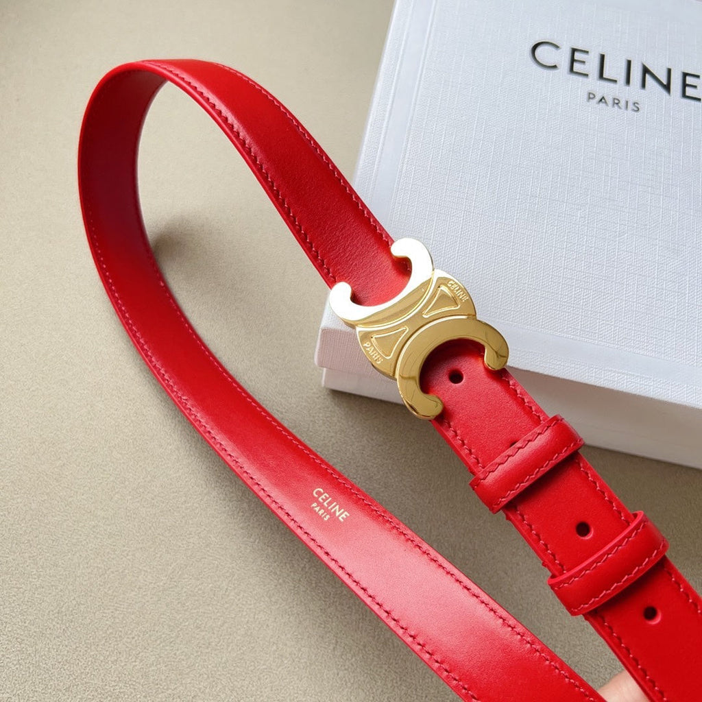 CELINE Medium Triomphe Belt 25mm Red Calfskin Ghw