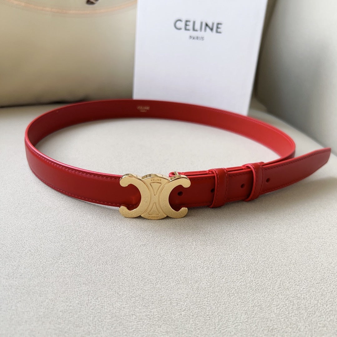 CELINE Medium Triomphe Belt 25mm Red Calfskin Ghw