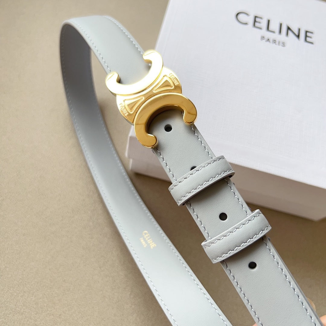 CELINE Medium Triomphe Belt 25mm Baby Blue Calfskin Ghw