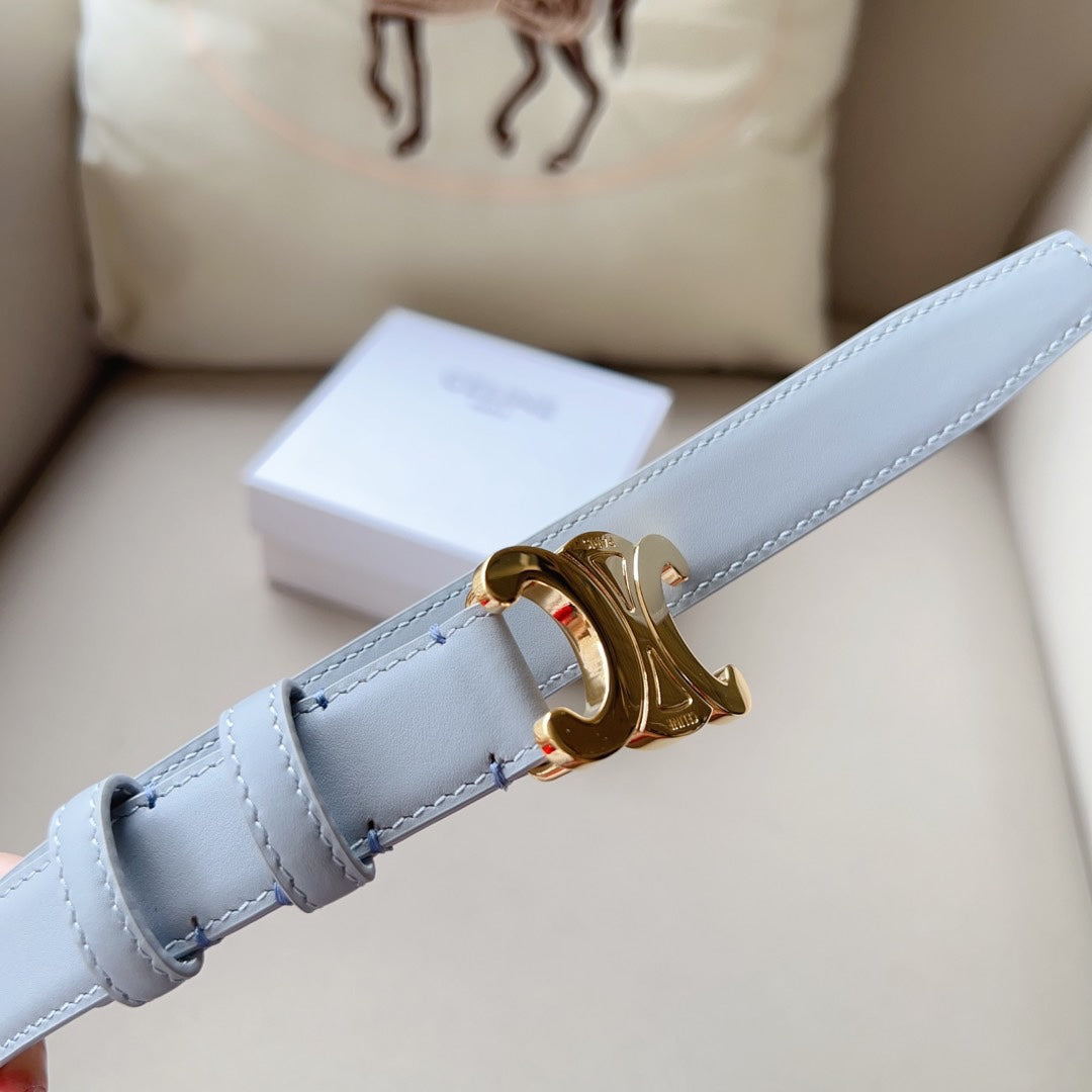 CELINE Medium Triomphe Belt 25mm Baby Blue Calfskin Ghw