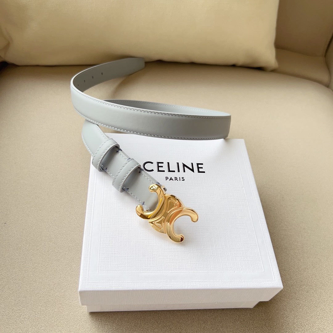 CELINE Medium Triomphe Belt 25mm Baby Blue Calfskin Ghw