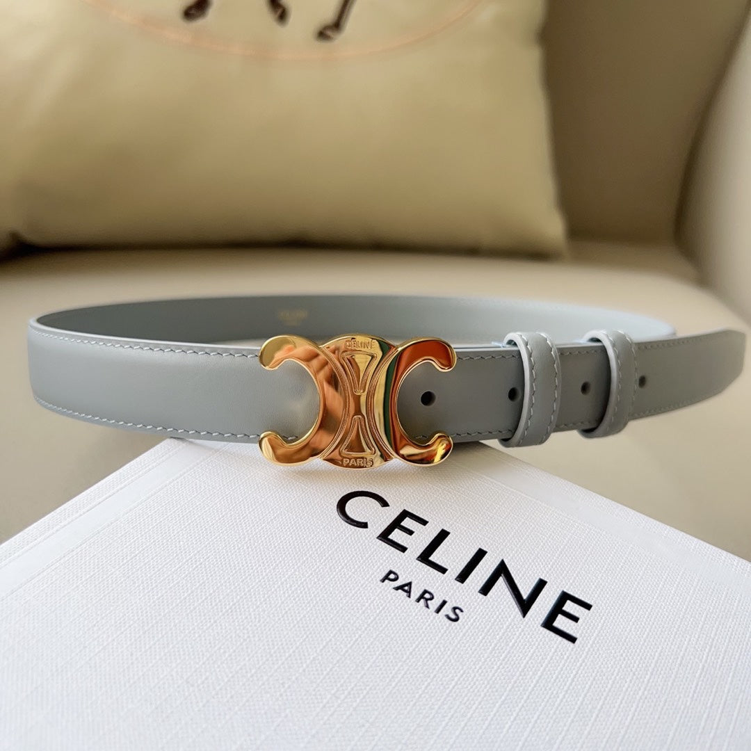 CELINE Medium Triomphe Belt 25mm Baby Blue Calfskin Ghw