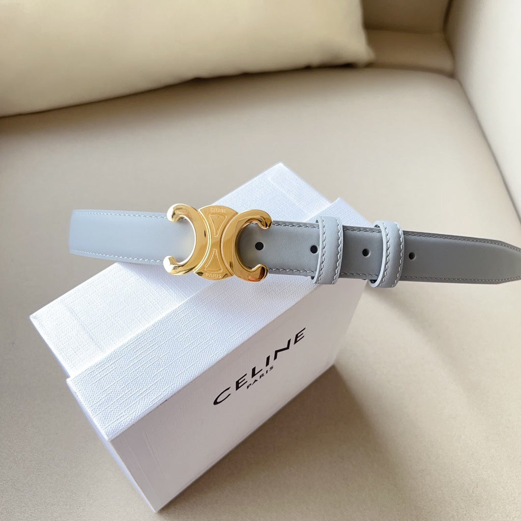 CELINE Medium Triomphe Belt 25mm Baby Blue Calfskin Ghw