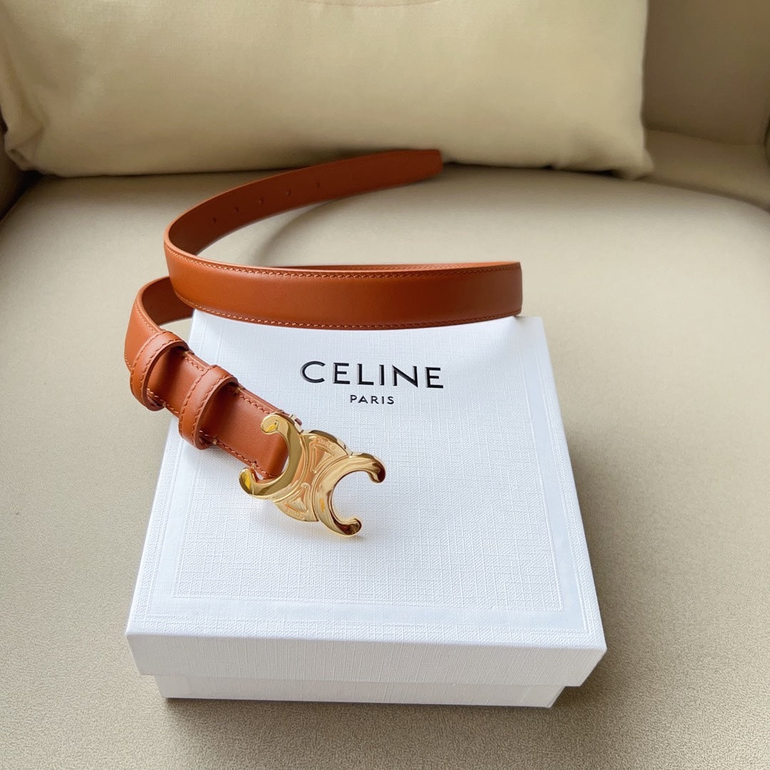 CELINE Medium Triomphe Belt 25mm Tan Calfskin Ghw