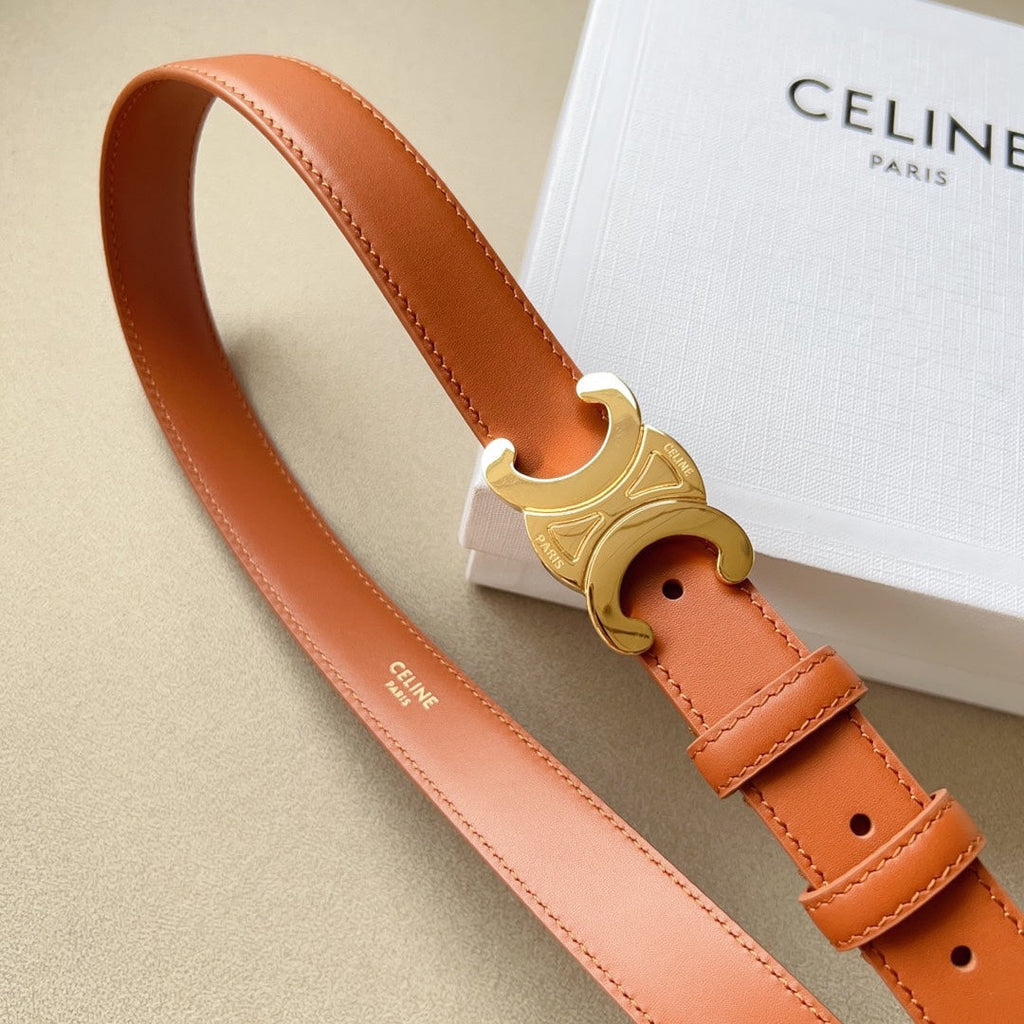 CELINE Medium Triomphe Belt 25mm Tan Calfskin Ghw
