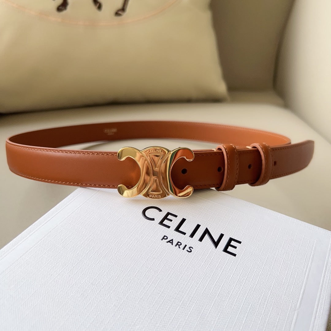 CELINE Medium Triomphe Belt 25mm Tan Calfskin Ghw