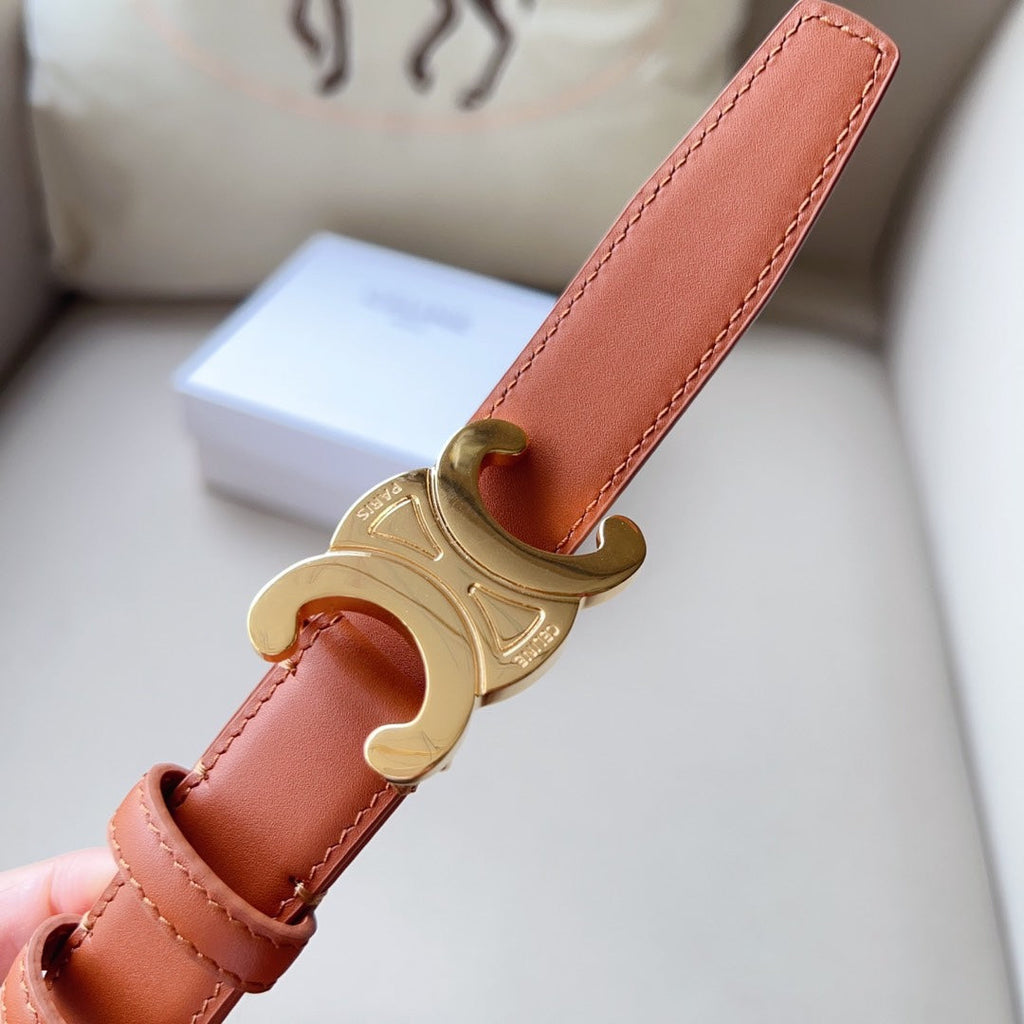 CELINE Medium Triomphe Belt 25mm Tan Calfskin Ghw