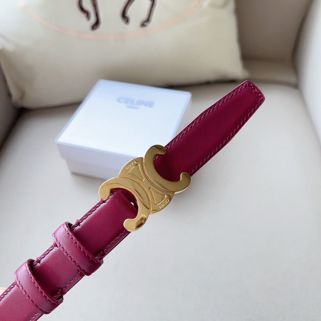 CELINE Medium Triomphe Belt 25mm Wine Calfskin Ghw