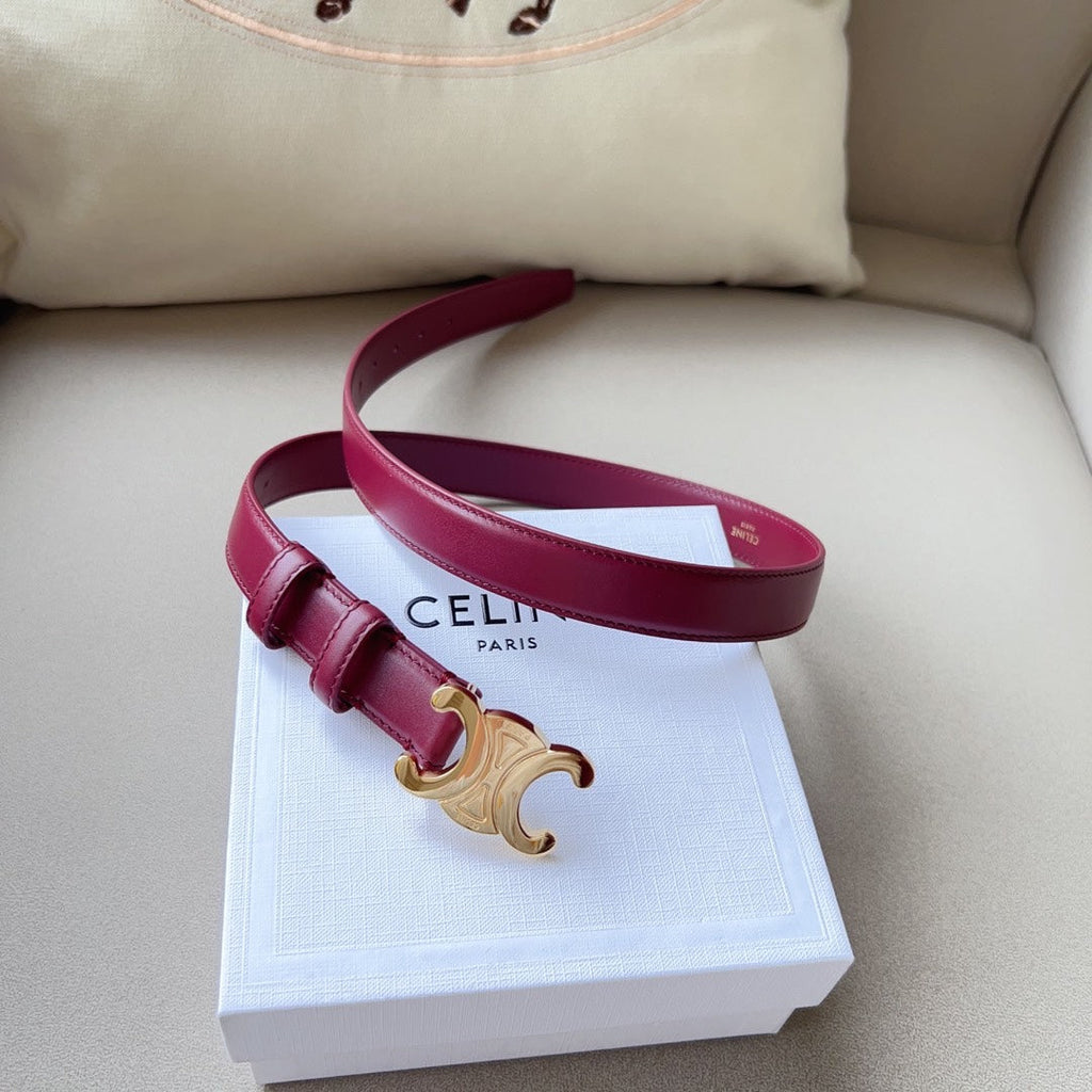 CELINE Medium Triomphe Belt 25mm Wine Calfskin Ghw