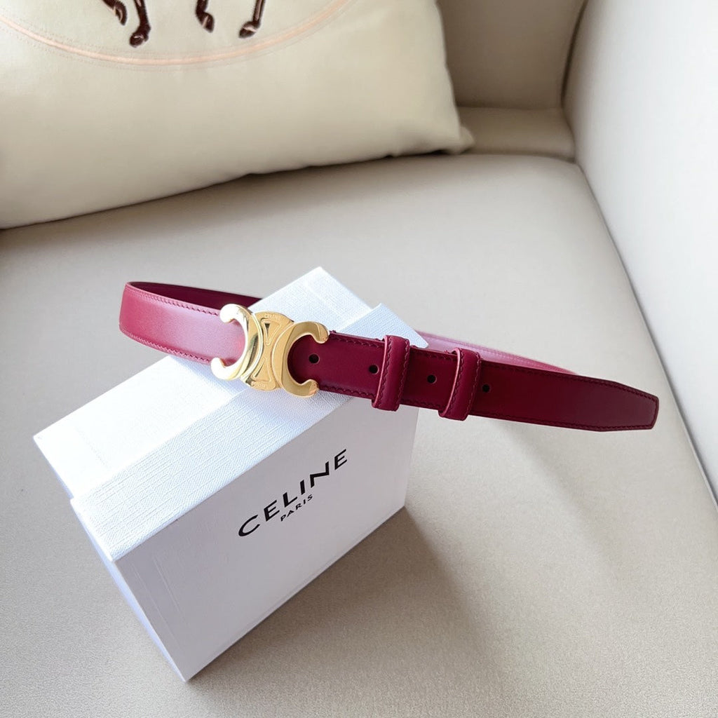 CELINE Medium Triomphe Belt 25mm Wine Calfskin Ghw