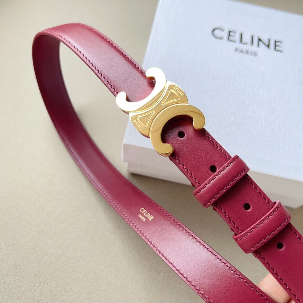 CELINE Medium Triomphe Belt 25mm Wine Calfskin Ghw