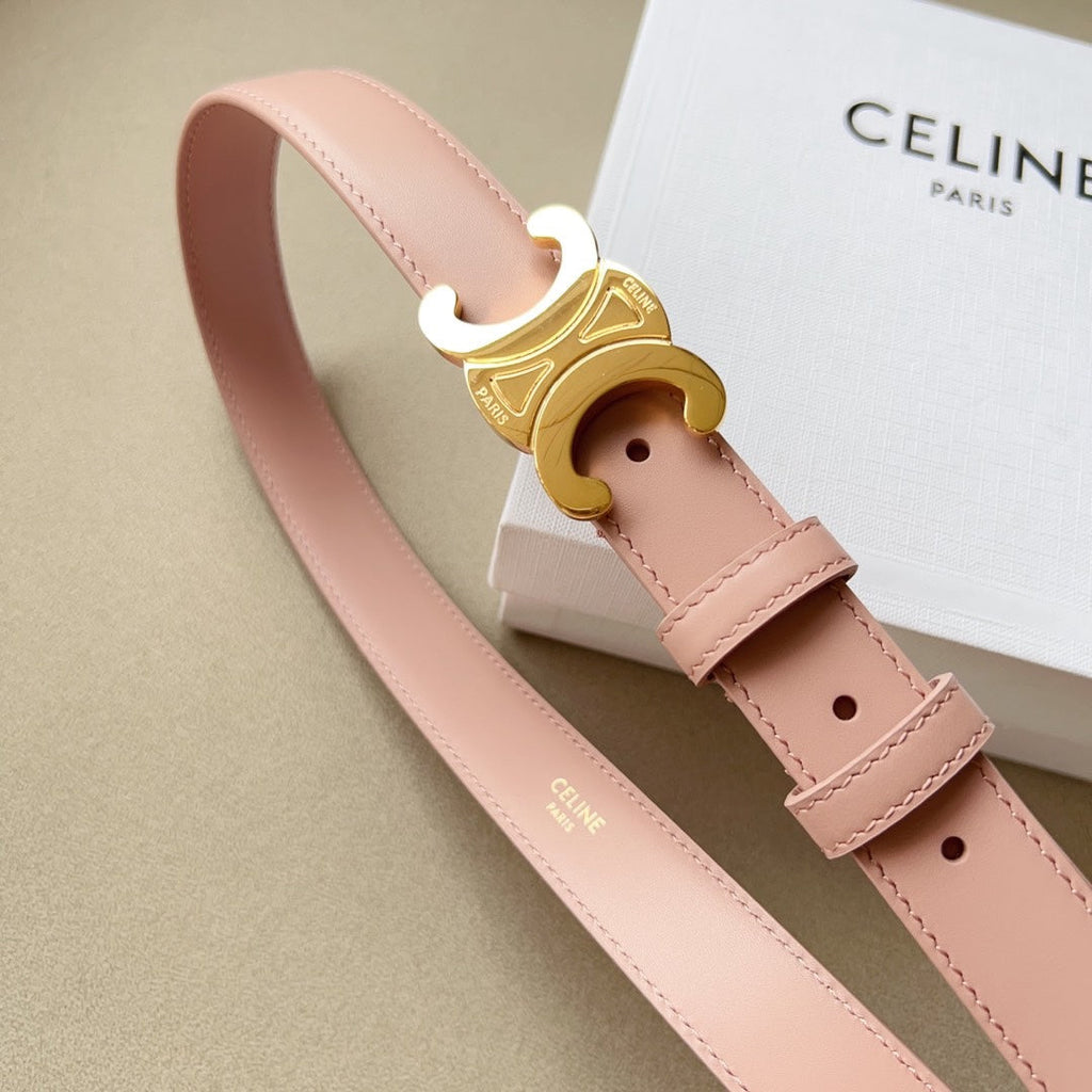 CELINE CL MEDIUM 25 MM TRIOMPHE BELT IN PEACHY PINK LEATHER GOLD HARDWARE