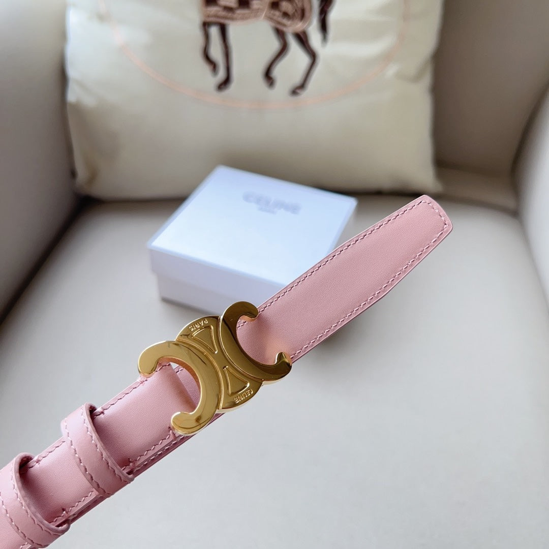 CELINE CL MEDIUM 25 MM TRIOMPHE BELT IN PEACHY PINK LEATHER GOLD HARDWARE