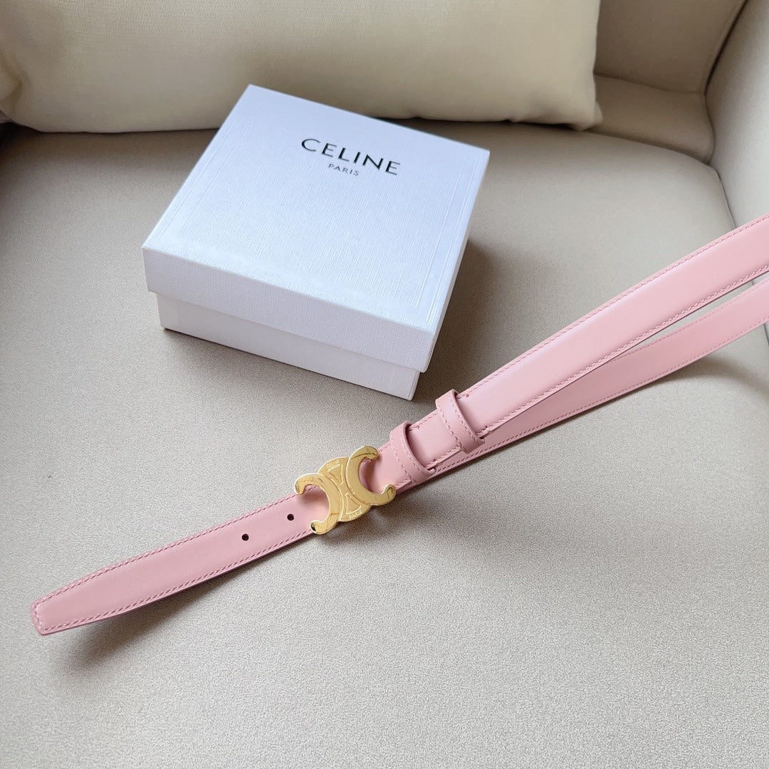 CELINE CL MEDIUM 25 MM TRIOMPHE BELT IN PEACHY PINK LEATHER GOLD HARDWARE