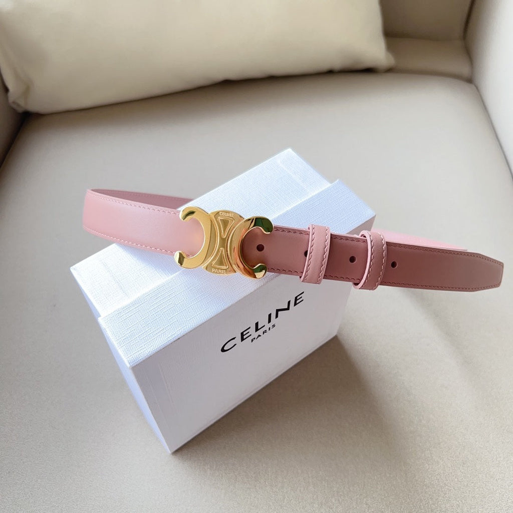 CELINE Medium Triomphe Belt 25mm Pink Calfskin Ghw