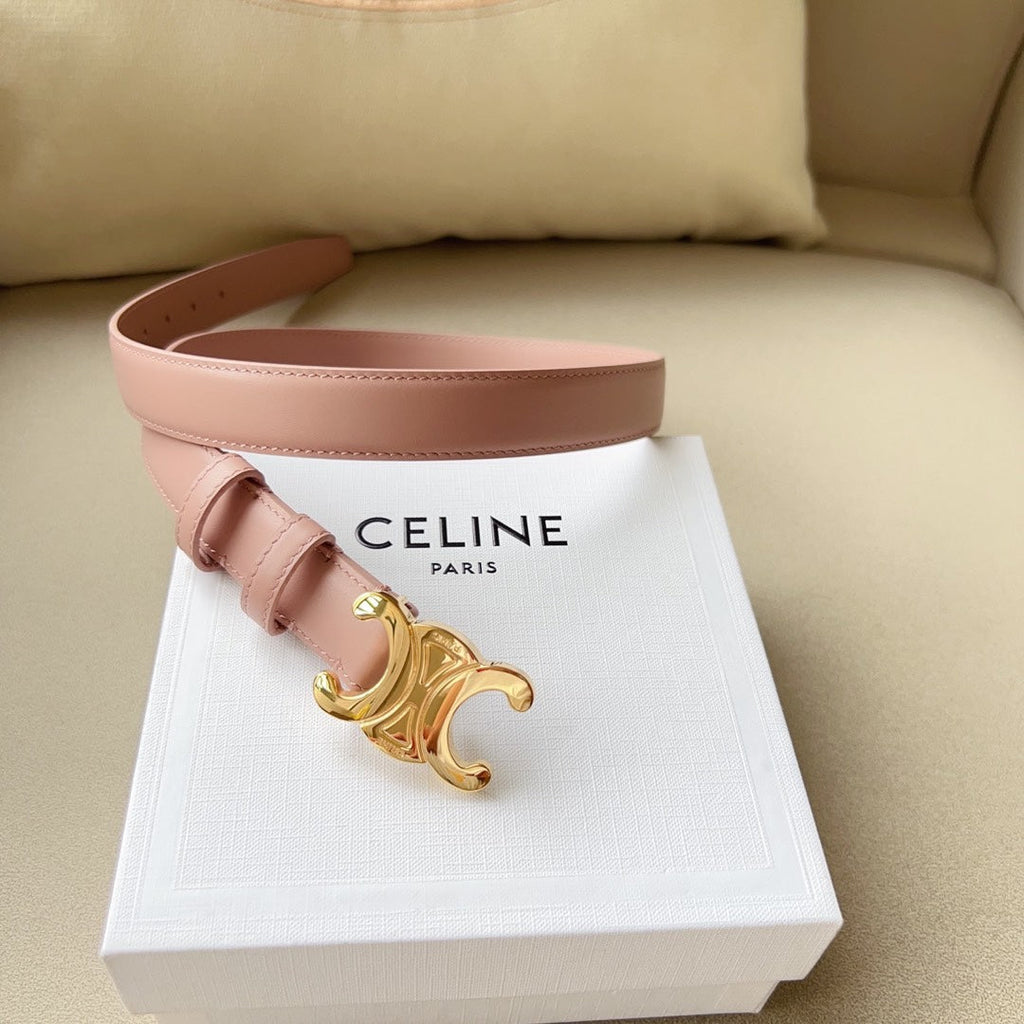 CELINE CL MEDIUM 25 MM TRIOMPHE BELT IN PEACHY PINK LEATHER GOLD HARDWARE