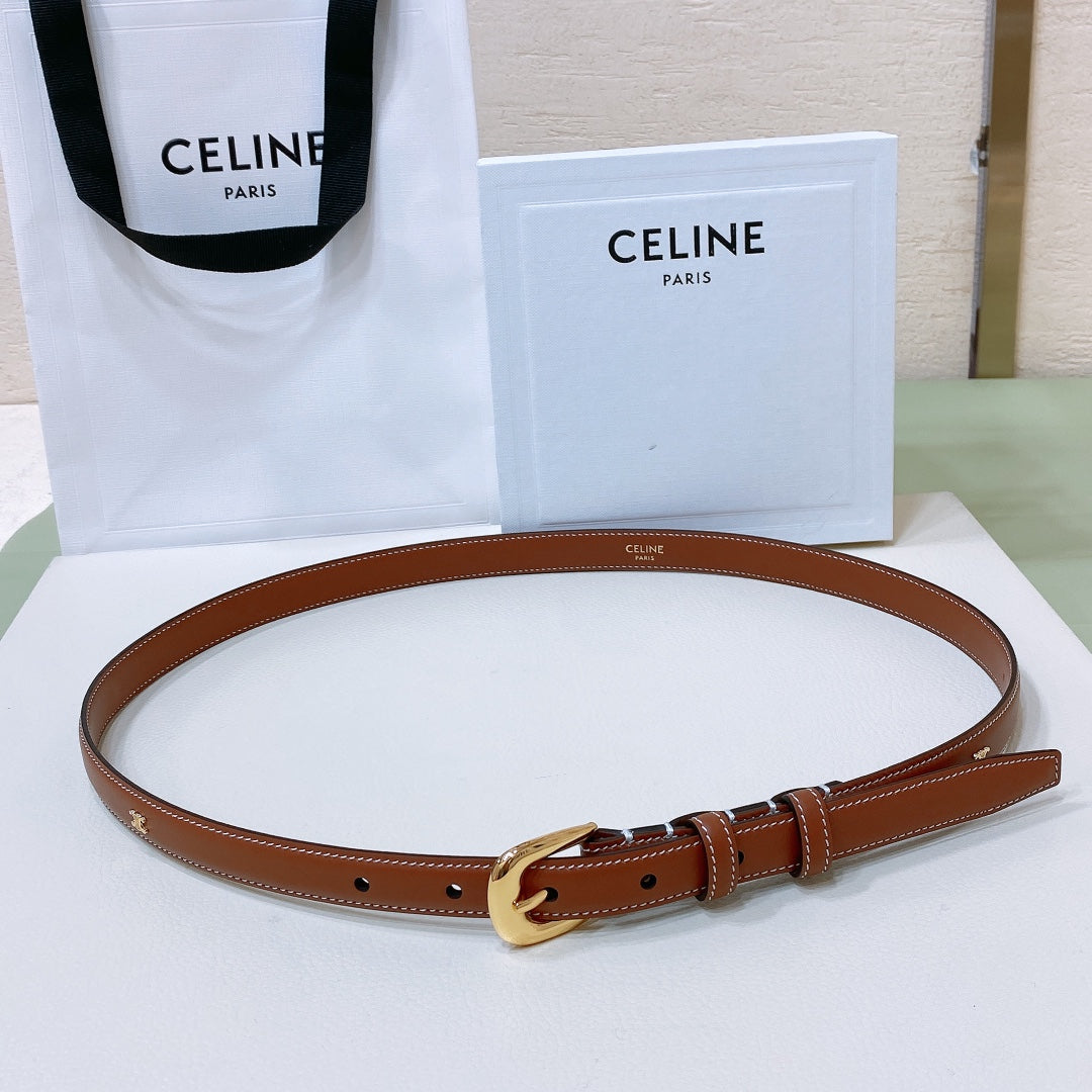 CELINE CL MINI 18 MM WESTERN BELT IN BRONZE BROWN CALFSKIN GOLD HARDWARE