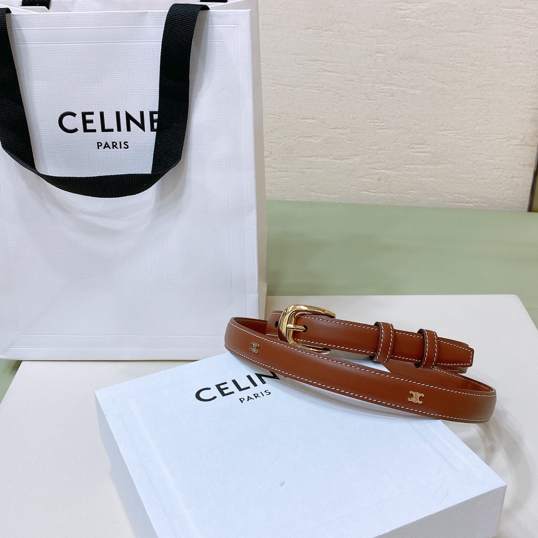 CELINE CL MINI 18 MM WESTERN BELT IN BRONZE BROWN CALFSKIN GOLD HARDWARE