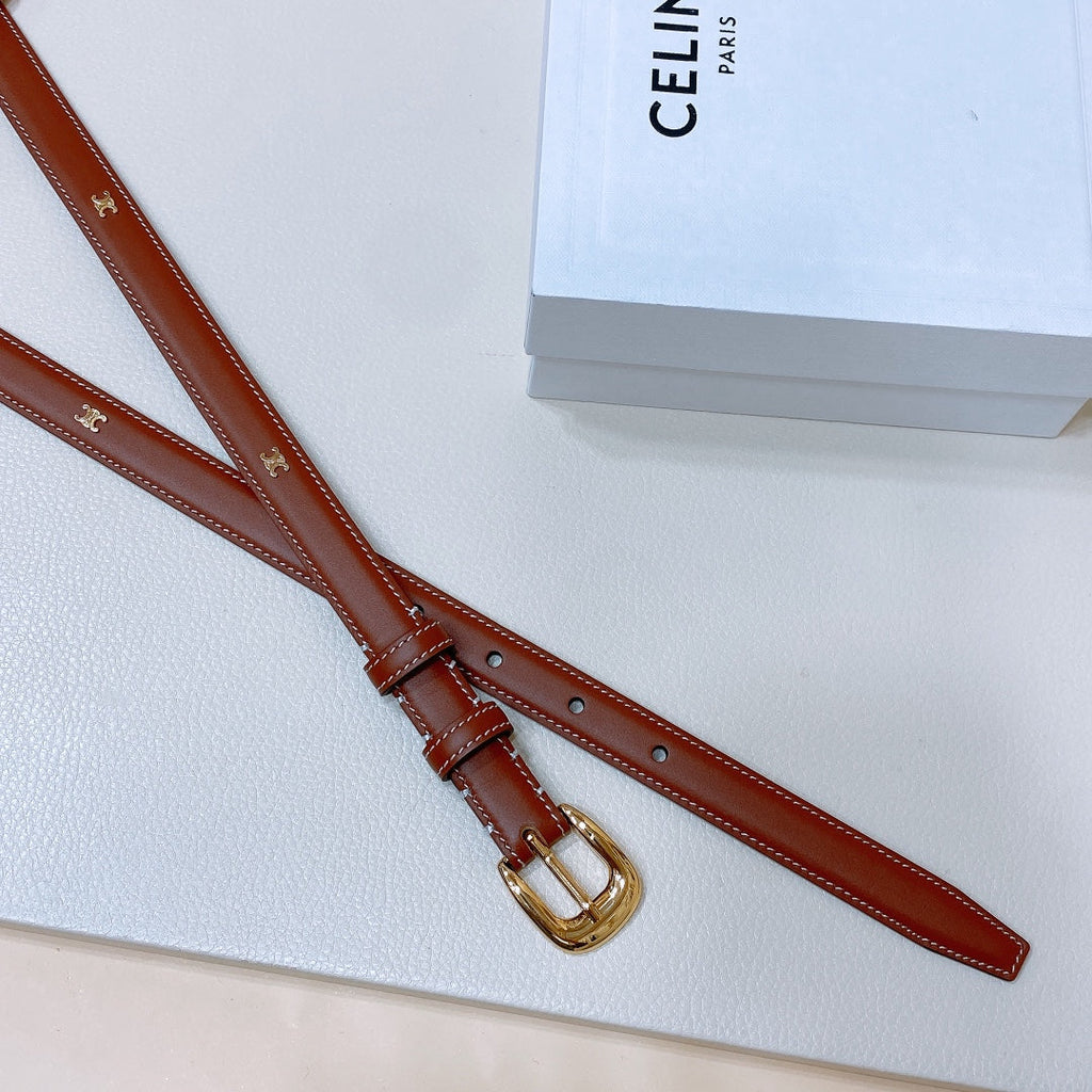 CELINE CL MINI 18 MM WESTERN BELT IN BRONZE BROWN CALFSKIN GOLD HARDWARE