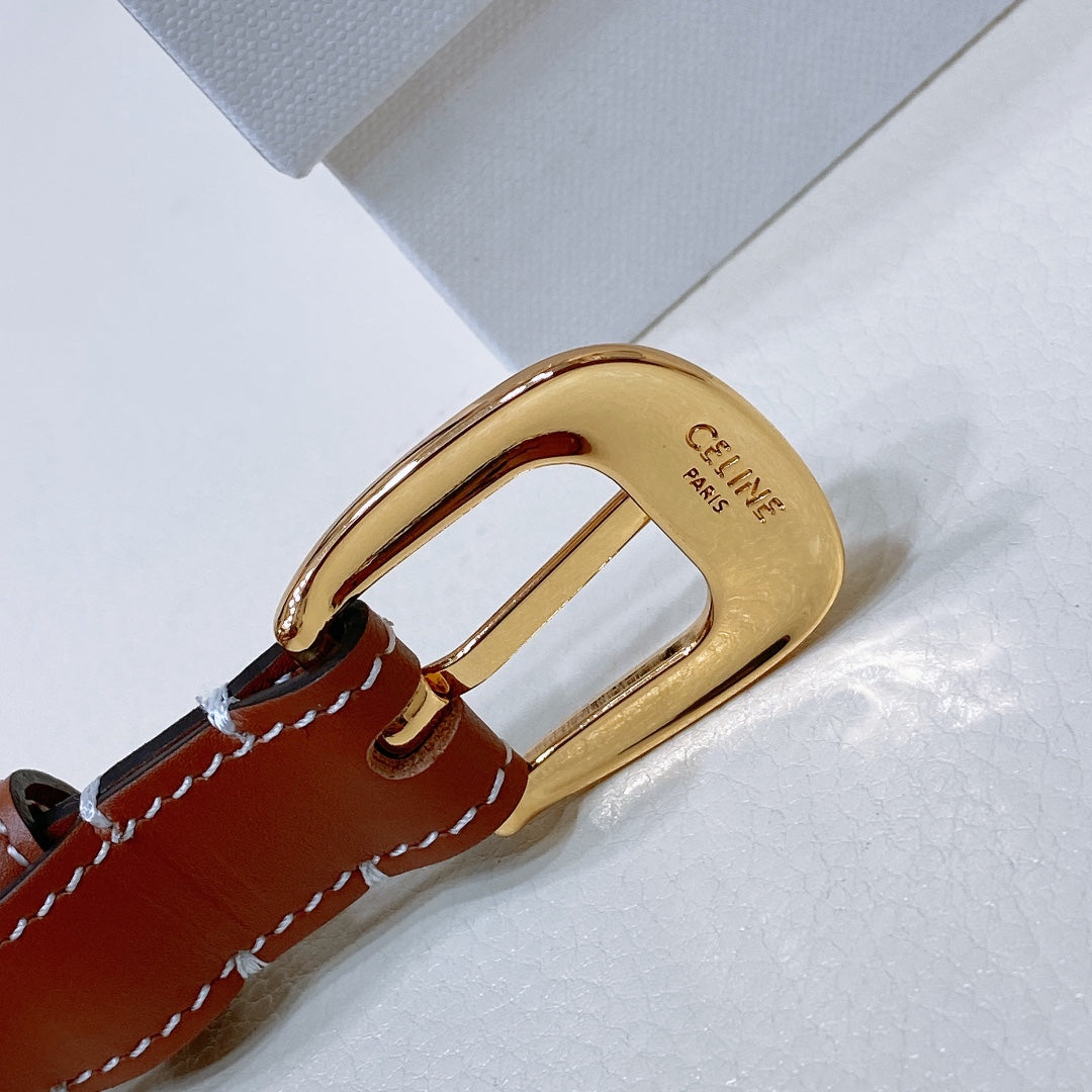 CELINE CL MINI 18 MM WESTERN BELT IN BRONZE BROWN CALFSKIN GOLD HARDWARE