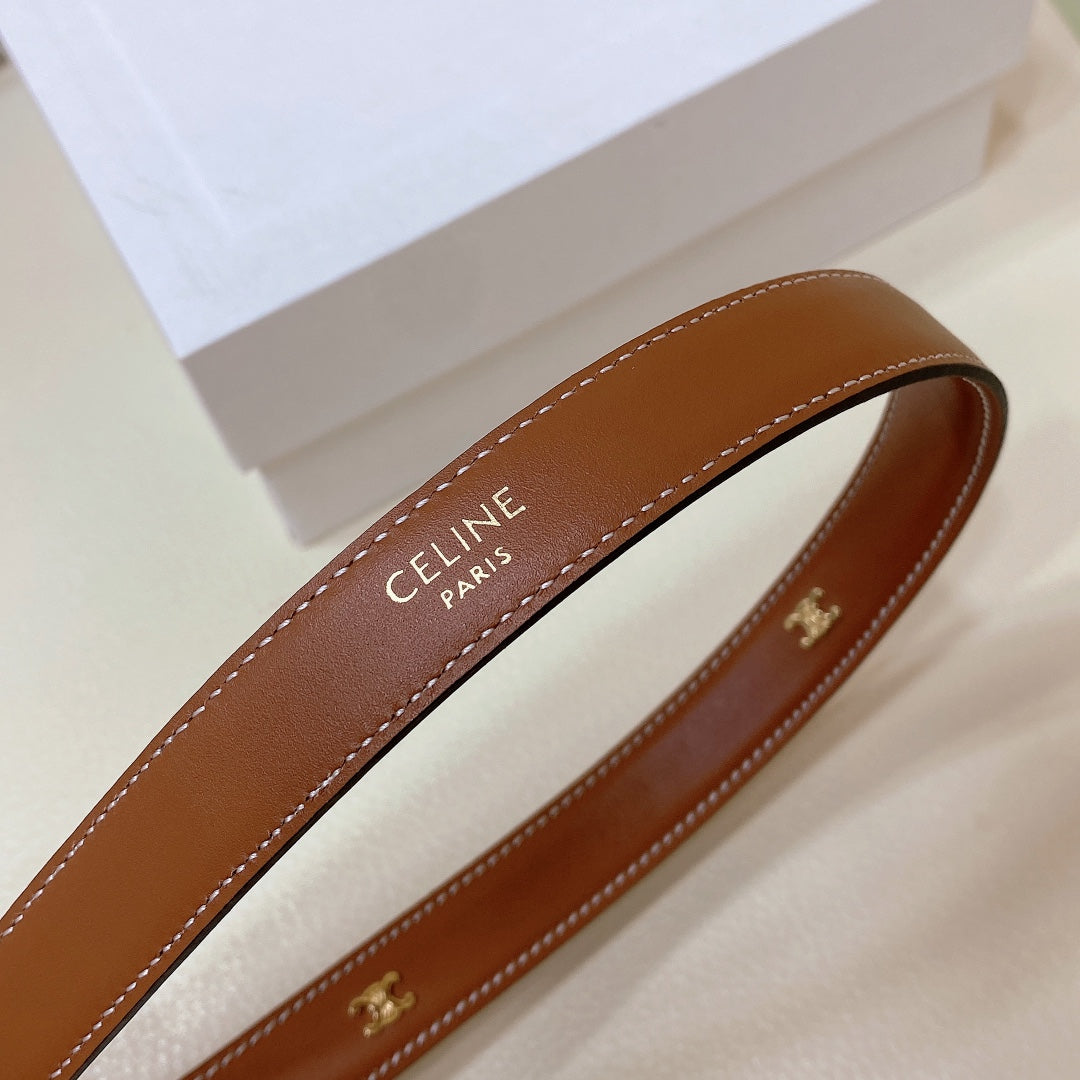 CELINE CL MINI 18 MM WESTERN BELT IN BRONZE BROWN CALFSKIN GOLD HARDWARE