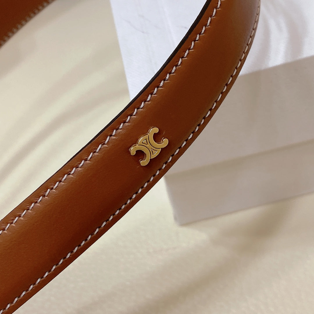 CELINE CL MINI 18 MM WESTERN BELT IN BRONZE BROWN CALFSKIN GOLD HARDWARE