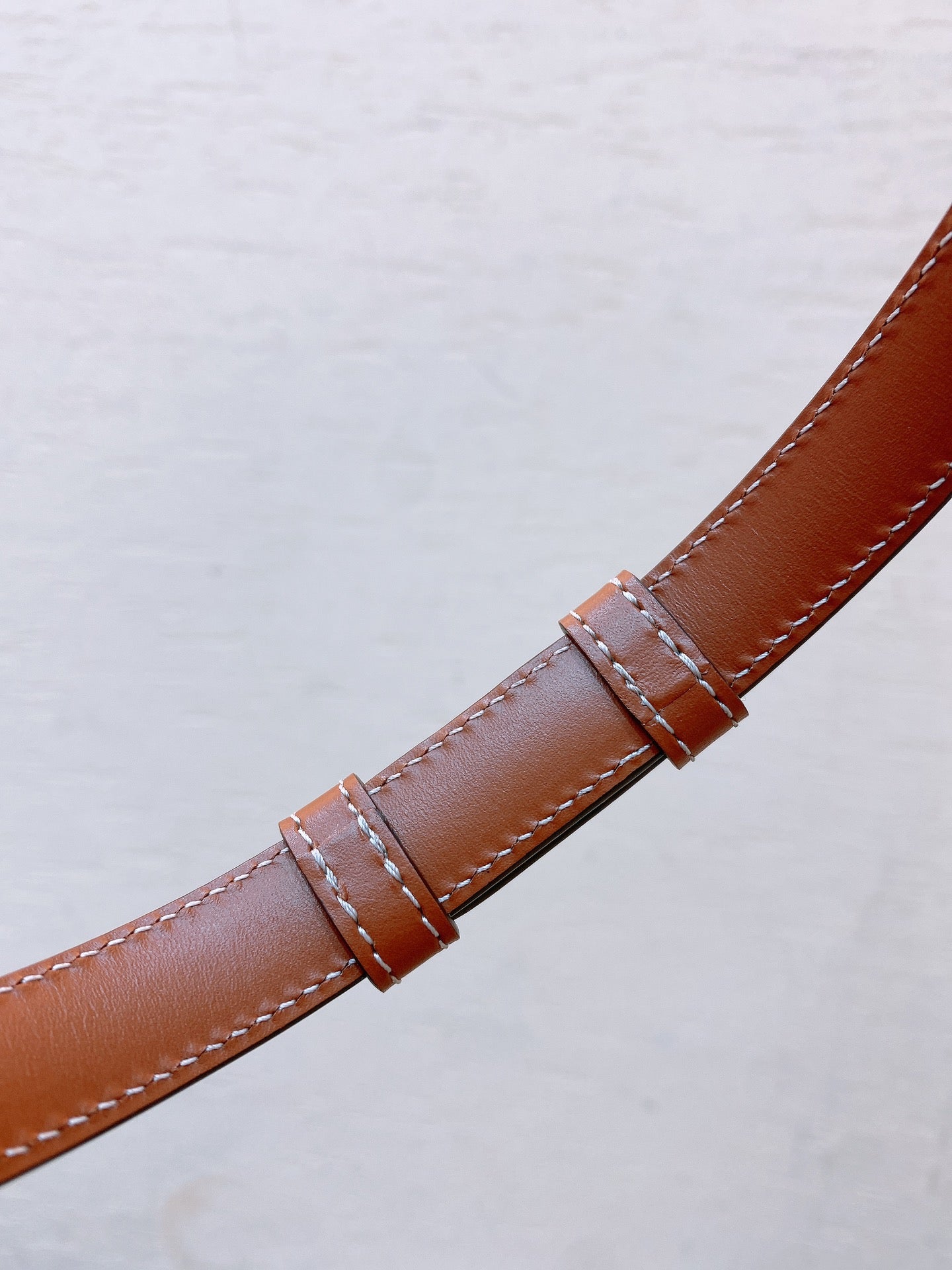 CELINE Hook & Loop 20mm TRIOMPHE Logo Square Adjustable Belt Tan Calfskin Ghw