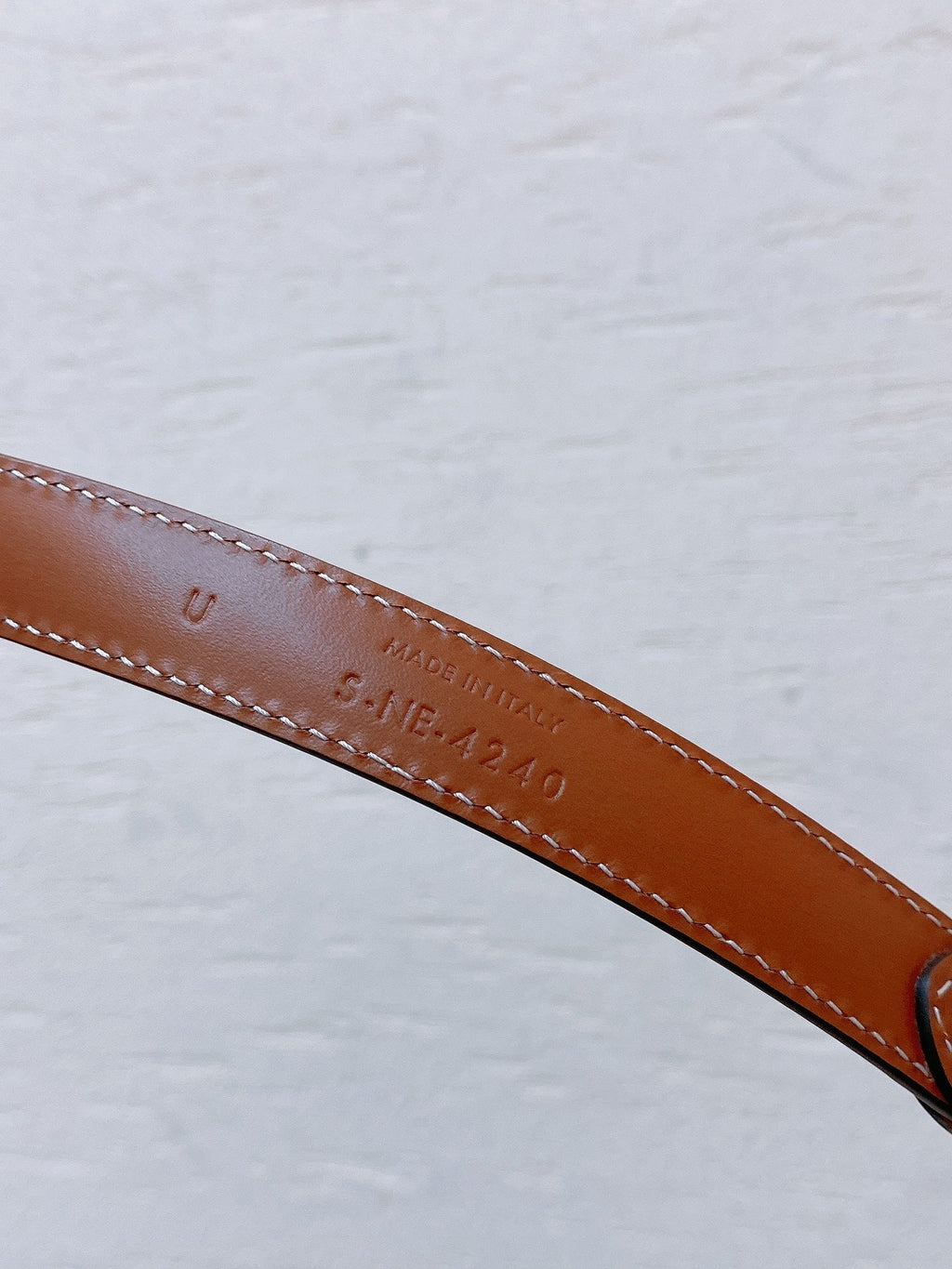 CELINE Hook & Loop 20mm TRIOMPHE Logo Square Adjustable Belt Tan Calfskin Ghw