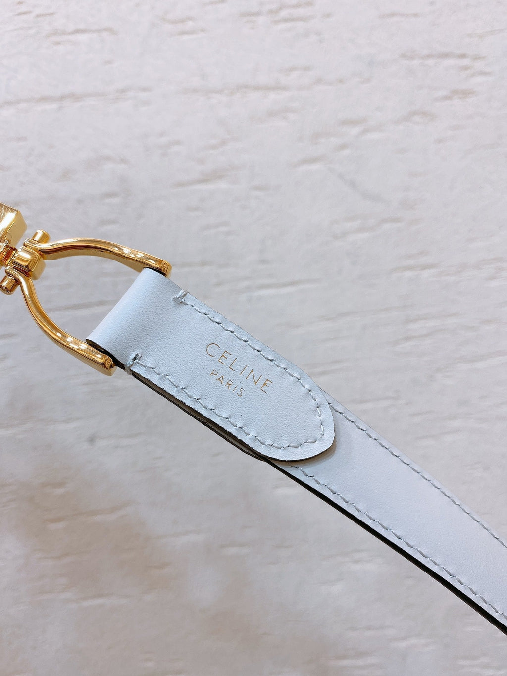 CELINE Hook & Loop 20mm TRIOMPHE Logo Square Adjustable Belt White Calfskin Ghw