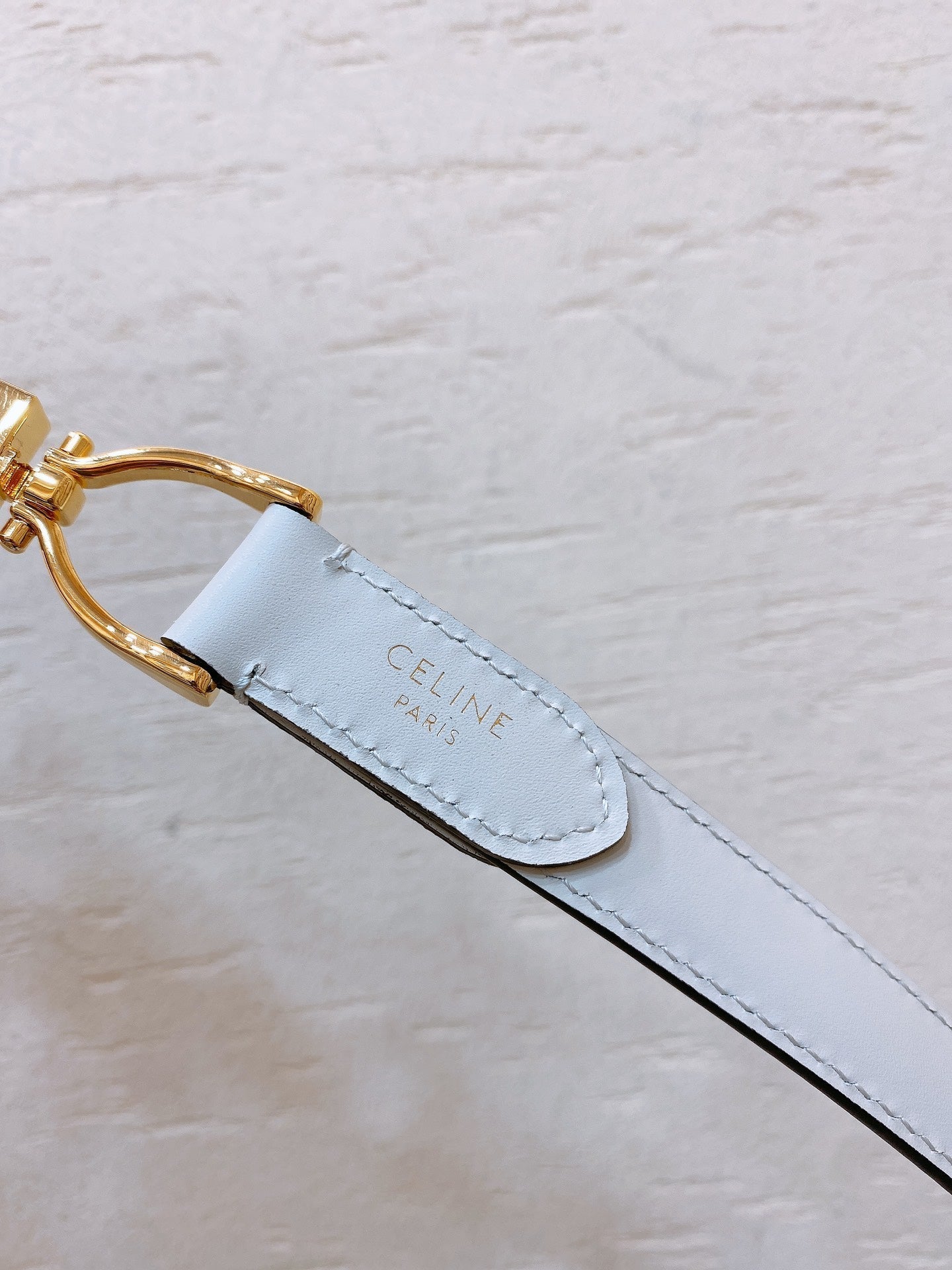 CELINE Hook & Loop 20mm TRIOMPHE Logo Square Adjustable Belt White Calfskin Ghw