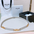 CELINE CL SMALL 18 MM GOURMETTE TRIOMPHE ADJUSTABLE BELT IN WHITE LEATHER GOLD HARDWARE