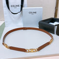CELINE CL SMALL 18 MM GOURMETTE TRIOMPHE ADJUSTABLE BELT IN BRONZE BROWN LEATHER GOLD HARDWARE