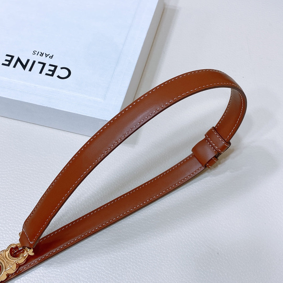 CELINE SMALL 18 MM GOURMETTE TRIOMPHE ADJUSTABLE BELT IN BRONZE BROWN LEATHER GOLD HARDWARE