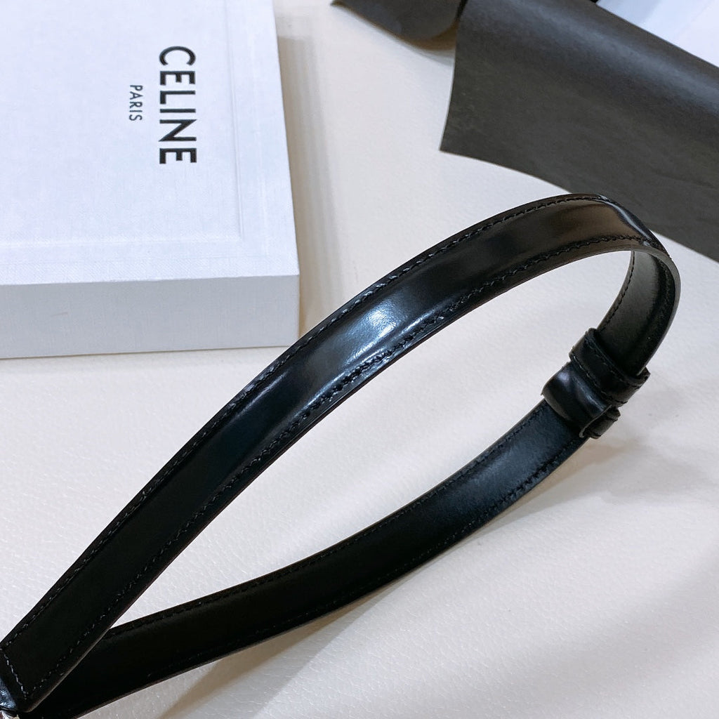 CELINE SMALL 18 MM GOURMETTE TRIOMPHE ADJUSTABLE BELT IN BLACK LEATHER SILVER HARDWARE