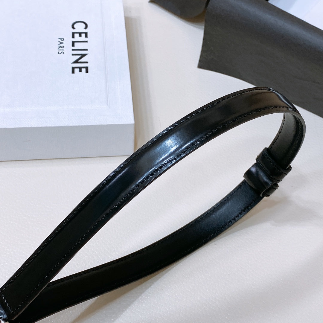 CELINE SMALL 18 MM GOURMETTE TRIOMPHE ADJUSTABLE BELT IN BLACK LEATHER SILVER HARDWARE